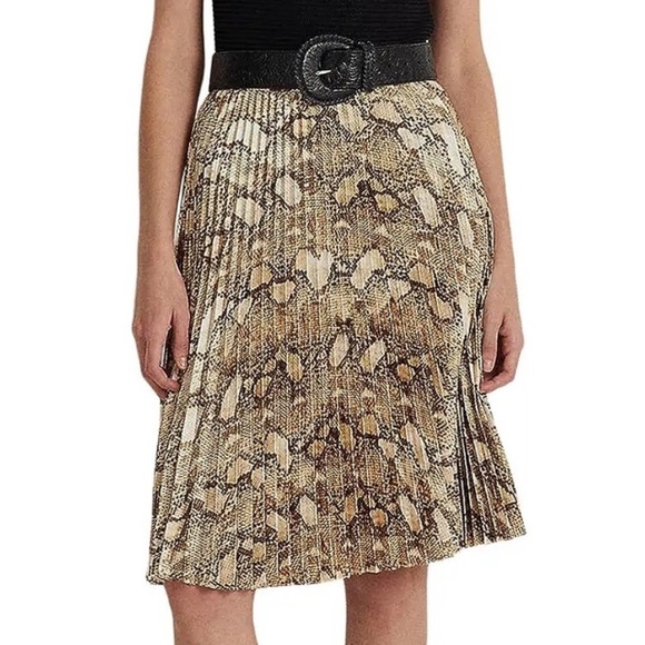 Lauren Ralph Lauren 8 Skirt Pleated Snake Animal Print Satin Charmeuse NWT,All Products : American Fashion Style Bags On Sale